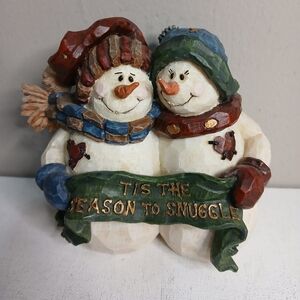 Carvers choice,Boyds collection snowman and snowwoman cuddling holding a sign
